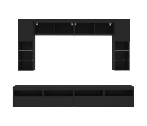 Mueble de pared de TV con luces LED 8 piezas negro