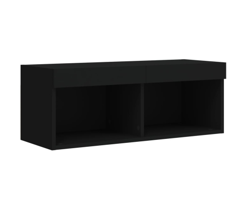 Mueble de pared de TV con luces LED 8 piezas negro