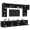 Mueble de pared de TV con luces LED 8 piezas negro