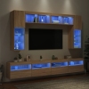 Muebles de TV de pared con luces LED 8 piezas roble sonoma