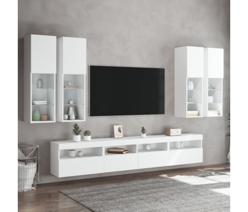 Muebles de TV de pared con luces LED 7 piezas blanco