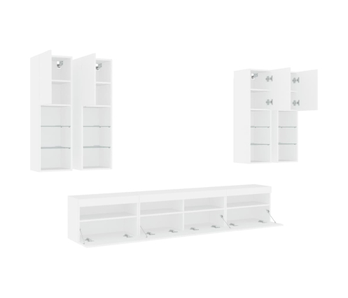 Muebles de TV de pared con luces LED 7 piezas blanco