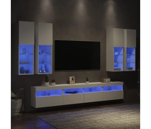 Muebles de TV de pared con luces LED 7 piezas blanco