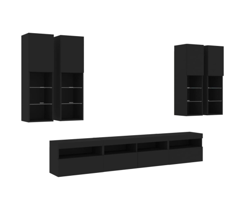 Muebles de TV de pared con luces LED 7 piezas negro