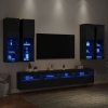 Muebles de TV de pared con luces LED 7 piezas negro