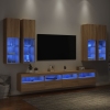 Muebles de TV de pared con luces LED 7 piezas roble sonoma