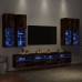 Muebles de TV de pared con luces LED 7 piezas roble ahumado