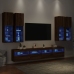 Muebles de TV de pared con luces LED 7 piezas marrón roble