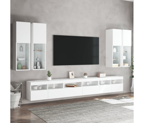 Mueble de pared de TV con luces LED 7 piezas blanco