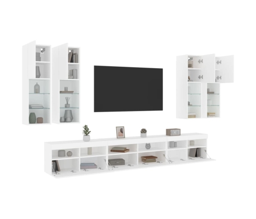 Mueble de pared de TV con luces LED 7 piezas blanco