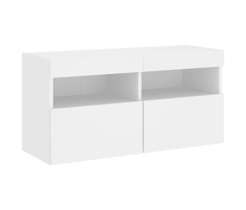 Mueble de pared de TV con luces LED 7 piezas blanco