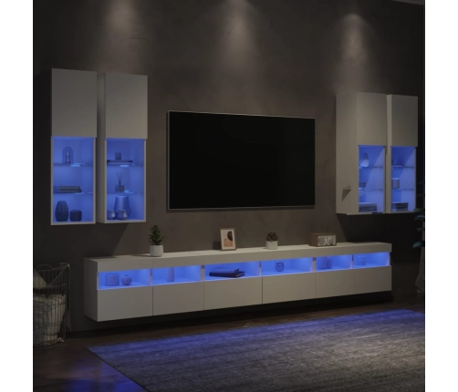 Mueble de pared de TV con luces LED 7 piezas blanco