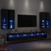 Mueble de pared de TV con luces LED 7 piezas negro