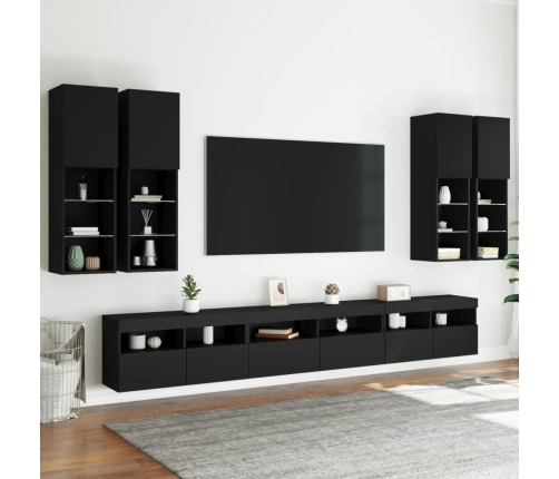 Mueble de pared de TV con luces LED 7 piezas negro