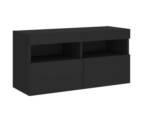 Mueble de pared de TV con luces LED 7 piezas negro