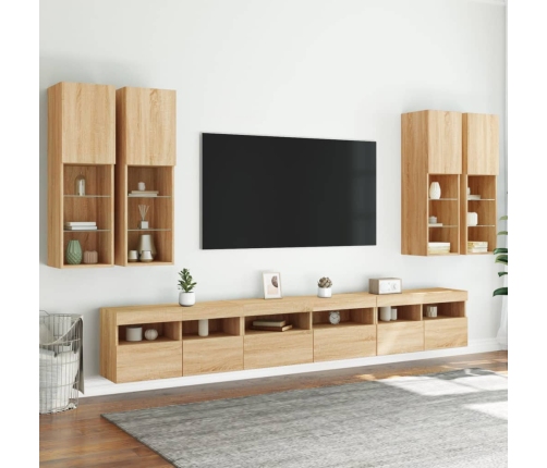 vidaXL Muebles de TV de pared con luces LED 7 piezas roble sonoma