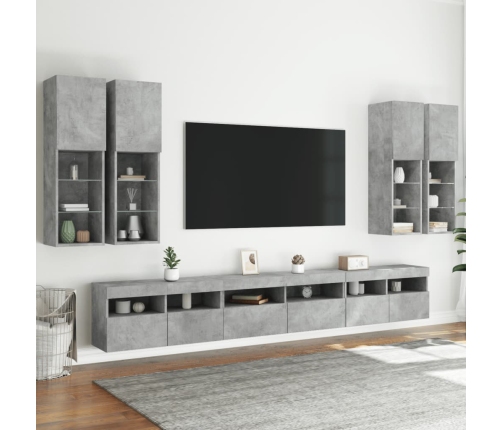 Muebles de TV de pared con luces LED 7 piezas gris hormigón