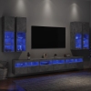 Muebles de TV de pared con luces LED 7 piezas gris hormigón