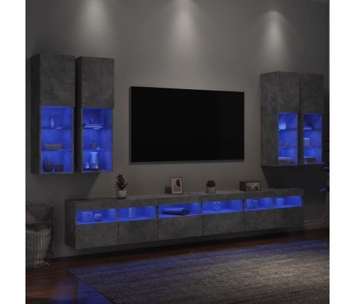 Muebles de TV de pared con luces LED 7 piezas gris hormigón