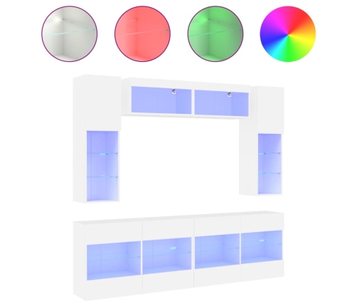 Muebles de pared de TV con luces LED 6 piezas blanco