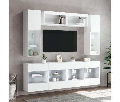 Muebles de pared de TV con luces LED 6 piezas blanco