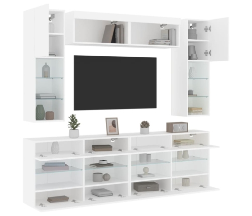 Muebles de pared de TV con luces LED 6 piezas blanco