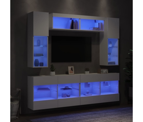 Muebles de pared de TV con luces LED 6 piezas blanco