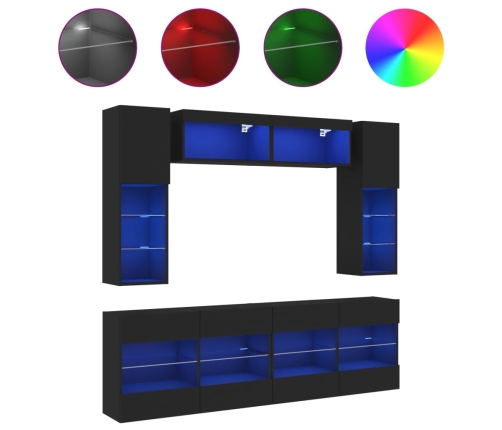 Muebles de pared de TV con luces LED 6 piezas negro