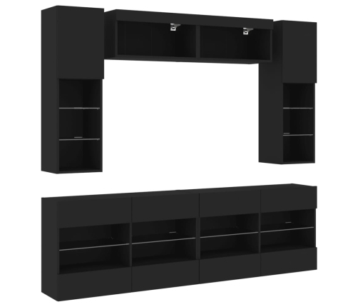 Muebles de pared de TV con luces LED 6 piezas negro