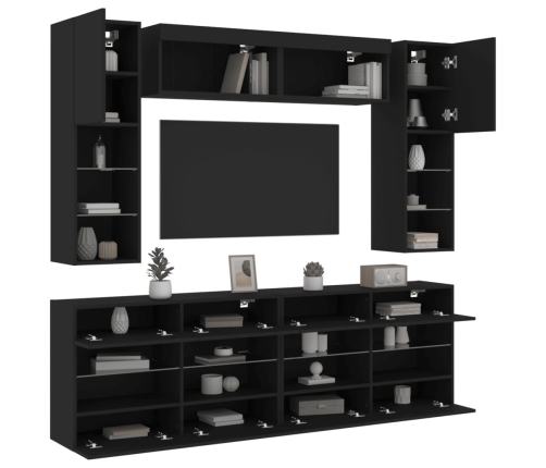 Muebles de pared de TV con luces LED 6 piezas negro