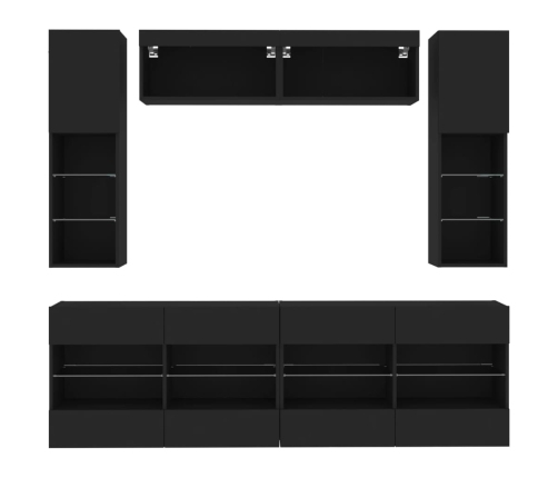 Muebles de pared de TV con luces LED 6 piezas negro