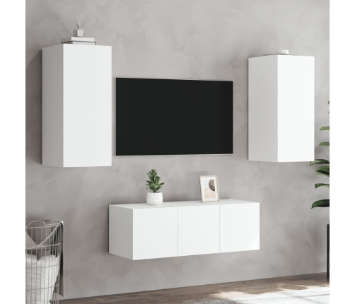 Muebles de TV de pared con LED 4 pzas madera ingeniería blanco