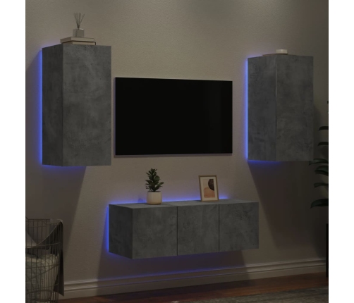 Muebles TV pared con LED 4 pzas madera ingeniería gris hormigón