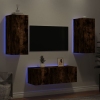 Muebles TV pared con LED 4 pzas madera ingeniería roble ahumado