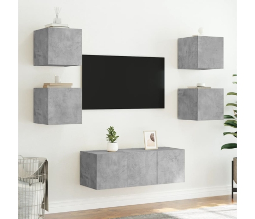 Muebles TV pared con LED 6 pzas madera ingeniería gris hormigón