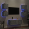 Muebles TV pared con LED 6 pzas madera ingeniería gris hormigón