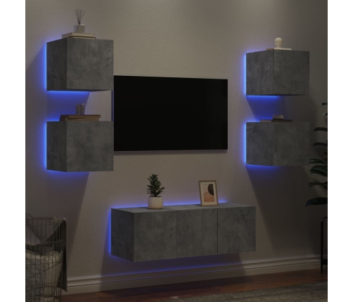 Muebles TV pared con LED 6 pzas madera ingeniería gris hormigón