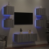 Muebles TV pared con LED 6 pzas madera ingeniería gris Sonoma