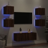 Muebles TV pared con LED 6 pzas madera ingeniería marrón roble