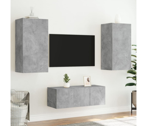 Muebles TV pared con LED 4 pzas madera ingeniería gris hormigón