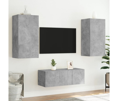 Muebles TV pared con LED 4 pzas madera ingeniería gris hormigón