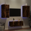 Muebles TV pared con LED 4 pzas madera ingeniería roble ahumado