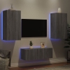 Muebles TV pared con LED 4 pzas madera ingeniería gris Sonoma