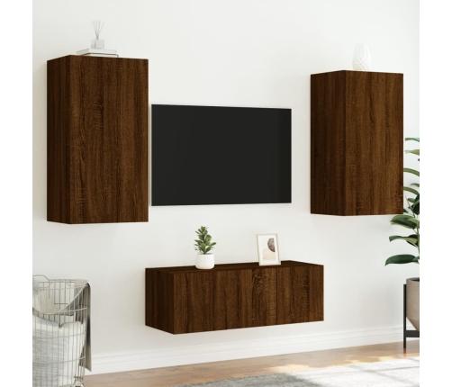 Muebles TV pared con LED 4 pzas madera ingeniería marrón roble