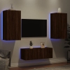 Muebles TV pared con LED 4 pzas madera ingeniería marrón roble