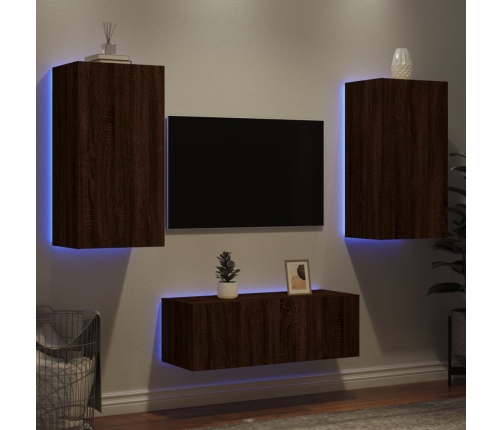 Muebles TV pared con LED 4 pzas madera ingeniería marrón roble