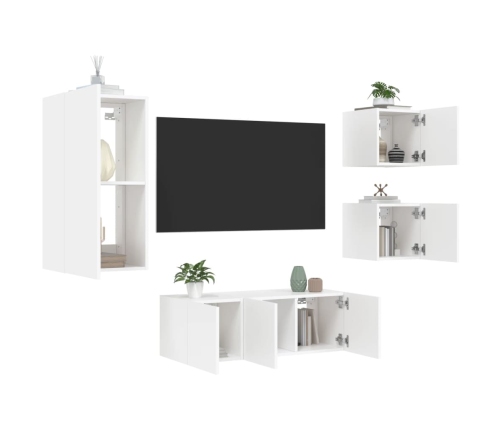 vidaXL Muebles de TV de pared con LED 5 pzas madera ingeniería blanco