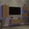 Muebles TV pared con LED 5 pzas madera ingeniería roble Sonoma