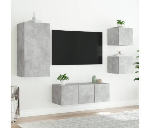 Muebles TV pared con LED 5 pzas madera ingeniería gris hormigón