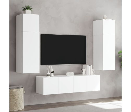 Muebles de TV de pared con LED 6 pzas madera ingeniería blanco